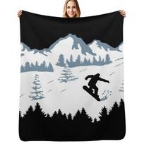Snowboard, snowboarder and mountains, snowboarding Throw Blanket Warm Throw Blanket Gift for Anniversary Size: 75*100cm, Weight: 230 GSM