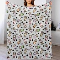 Boba Corgi Throw Blanket All Season Lightweight Soft Blanket for Bed Size: 75*100cm, Weight: 230 GSM