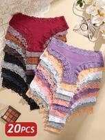 20PCS Women Cotton Brazilian Panties Seamless Lace Thongs Low Rise Female Underwear Comfortable Sexy Lingerie Intimates Panties S&20pcs