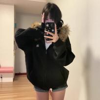 American Retro Brand Women's Fur Collar Zip-Up Hoodie - High-End Casual Jacket for Autumn/Winter Couples. Extra Large juoda