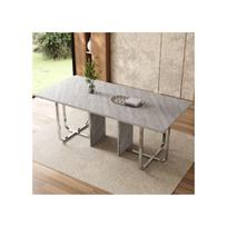 Valgomojo stalas - MUVOE - 180x80 cm - 6 vietos - Pilkas + Sidabrinis - Modernus dizainas pilka