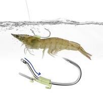 10 vienetų šviečiantis gyvas krevetės žvejybos kabliukų rinkinys Seabass Hook #22 beige