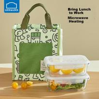 Lock&Lock Glass Lunch Box Microwave Safe Divided Bento Box for Office Workers Students Fruit Storage Container