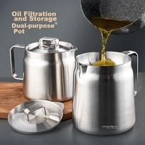 Newair 304 Stainless Steel Oil Strainer Pot, Hot Oil Lard Container with Filter Mesh, Oil Storage Pot, Oil Strainer with Lid, Oil Filtration Tool