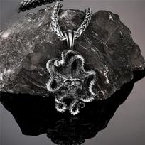 Vintage Norse Mythology Kraken Octopus Necklaces Men's Vikings Sea Animals Pendant Antique Sweater Chain Punk Male Jewelry Gifts 60CM