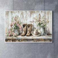 1pc Rustic Cowboy Boots & Hat Canvas Art Print Frameless Country Style Wall Decor with Floral Accents, Perfect for Bedroom, Living Room, Office, Cafe 20x30cm