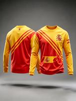 2026 Spain Crest 3D Print Long Sleeve Football Jersey, Red Yellow Diagonal Stripe Unisex Sports Top M
