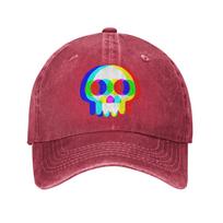 Funny Skull Trippy Vaporwave Halloween Baseball Caps Retro Distressed Washed Techno Rave EDM Snapback Hat Outdoor Adjustabl Adjustable