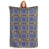 Arabic tiles Moroccan Mosaic Blanket Soft Warm Flannel Throw Blanket Cover for Bed Living room Picnic Travel Home Couch Size: 75*100cm, Weight: 230 GSM