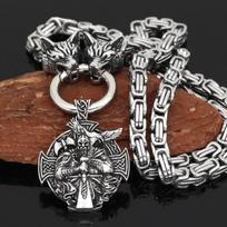 Madingos asmenybės nerūdijančio plieno vilko galvutė ir vikingo Thoro plaktuko pakabukas, skirtas vyriškiems Šiaurės keltų simbolių papuošalams