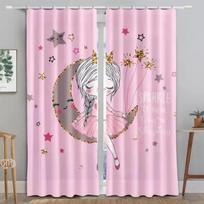 Lovely Pink Star Moon Ballet Dancing Girl Digital Print Curtain for Living Room Bedroom Princess Children's Room Home Decor 2pcs W50xH130(CM)x2pcs&HOOK