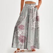 Moteriškos kelnės aukštu liemeniu plačiomis blauzdomis Laisvalaikės Flowy Palazzo Pants kelnės su gėlėmis su kišenėmis XL