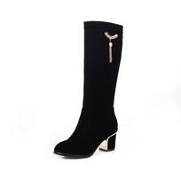 Fashion New Knee High Boots Women Shoes Ladies Fashion High Heels Winter Party Tassel Thick Bottine Mujer Large Size 32-43 Red Black 34 juoda