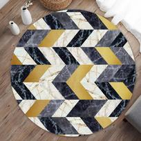 Round Area Rug With Modern Geometric Patterns Geometric Tiles Luxury Gold Accent Style Soft Durable Floor Decor For Living Room 40x40cm