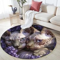 Sphynx Cat and Flowers pattern round rug,Carpet Rug for Living Room Bedroom Sofa Playroom Decor,Non-slip Floor Mat,Holiday Gifts and Birthday Gifts 80cmx80cm gray
