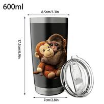 Stainless Steel Tumbler 600ml Monkey Pattern Holder With Lid Travel Tumbler For Travel Cafe Tea Drinking Gym Car Office Home 600ml juoda