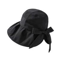 Back Split Bowknot Decor Solid Color Fishermen Hat Women Ruffle Wide Brim Sun Hat Fashion Accessories juoda