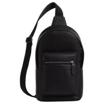 COACH 20 zipper closure adjustable shoulder strap pebbled leather crossbody belt bag small men's black juoda