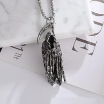 Retro Cloaked Grim Reaper with Sickle Pendant Necklace for Men Hip Hop Punk Silver Color Stainless Steel Neck Chain Jewelry Gift