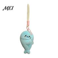 Magnetic Seal Toy Plush Keychain, Cute Stuffed Animal Keyring, Soft Bag-mounted Car Ornament Plushie for Bag Purse, Fridge Magnet Gift Girls mėlyna