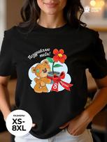 Oversized cotton T-shirt:  Teddy Bear – Happy March 8th  print 3XL