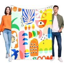 Vibrant Abstract Art Blanket Soft Cozy Fleece Throw for Bed Sofa. Modern Colorful Geometric Decor Lightweight Warm Aesthetic Gif Size: 75*100cm, Weight: 230 GSM