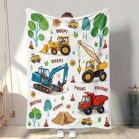 Cartoon Construction Vehicles Throw Blanket - Vibrant Tractor Excavator Kids Pattern Cozy Soft Accent for Bed Couch Car Decor Size: 75*100cm, Weight: 230 GSM