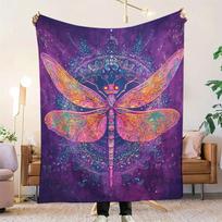 1pc Vibrant Dragonfly Pattern Flannel Throw Blanket - Soft Polyester All-Season Blanket with Digital Print, Machine Size: 75*100cm, Weight: 230 GSM