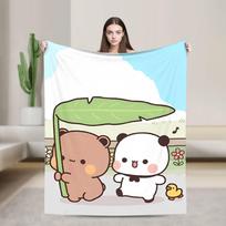 Bubu and Dudu Xmas Panda Couple Merry Christmas Soft Warm Blanket Airplane Plush Bedding Throw Flannel Bedspread Sofa Bed Cover Size: 75*100cm, Weight: 230 GSM