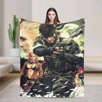 Metal Gear Solid Green Soldier Game Super Soft Blankets Travel Plush Throw Blanket Funny Home Decor Flannel Bedspread Bed Cover Size: 75*100cm, Weight: 230 GSM