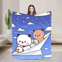 Warm Soft Blanket Bear And Panda Bubu Dudu Kawaii Bear Throw Blanket Flannel Bedspread For Couch Chair Sofa Bed Sofa Bed Cover Size: 75*100cm, Weight: 230 GSM