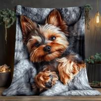 Jorkšyro terjeras su pledo vilnos užklotu – Minkštas, visų sezonų jaukus pledas augintinių mylėtojams ir namams ar kelionėms Size: 75*100cm, Weight: 230 GSM gray