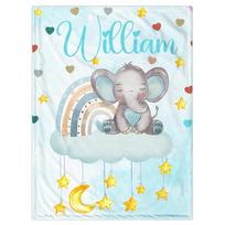 VIKAMA Cartoon Elephant Flannel Blanket Soft and Warm for Adults and Children Moon and Cloud Design Size: 75*100cm, Weight: 230 GSM