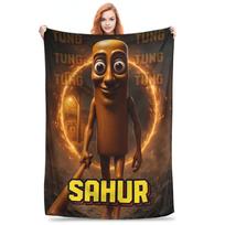 Flannel Throw Blanket Tung Tung Tung Sahur Italian Brainrot Warm Plush Blankets Soft Bedding for Living room Home Picnic Couch Size: 75*100cm, Weight: 230 GSM
