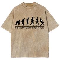Summer Women's Washed T-Shirt Ape to Human Evolution Print Oversized Loose Short Sleeve Simple Everyday Top Distressed S
