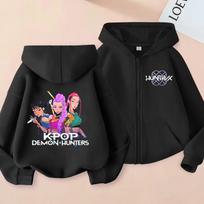 K-Pop Demonas Medžiotojai Užtrauktukas Su Gobtuvu Zoey Rumi Mira Paltai Drabužiai Medžiotoja Mergaitė Rudens Striukė Vaikams Anime Megztinis Dovana 100 juoda