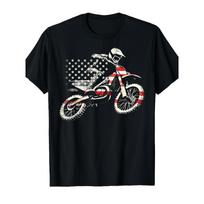 European sizes Dirt Bike Retro American Flag Motocross Enduro T-Shirt - Patriotic Motorcycle Graphic Tee, Black with Red/White/Blue Accents S juoda