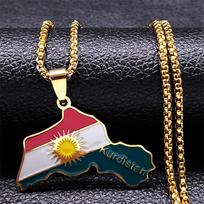 Kurdistano regiono žemėlapio karoliai moterims vyrams grandinėlės nerūdijančio plieno kurdų vėliavos žemėlapio pakabukai karoliai papuošalai vėrinys N6212S01 black