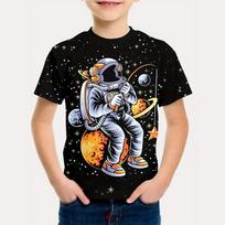 2026 Summer Cartoon Astronaut Crew Neck Short Sleeve Printed T-Shirt for Children, Fun Boys' T-Shirt 100 balta