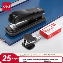 Stapler, Steel Durable And Sturdy, with Staple Remover, One Box of Medium-Sized Staples, Stationery, Drop-Resistant Office Supplies, Black 0359
