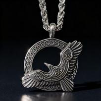 HNSP Viking Raven Pendant Necklace Norse Odin Huginn Muninn Amulet 316L Stainless Steel Jewelry Accessories For Men 60CM Chain