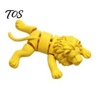 Interactive Fidget Ornaments 3D Printed Lying Lion Figurine with Movable Joints, Poseable Animal Small Desk Figures Model for Decoration, Creative geltona