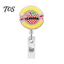 Retractable Keychain Holder Cute Glitter Badge Reels, Acrylic with Clip, ID Reel Card for Nurse Teacher Name Belt Clip E