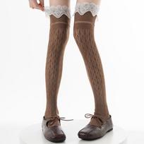 2K Retro Lolita Thigh High Fishnet Stockings Sheer Lace Trim Japanese Jk Inspired Ballet Overknee Hosiery For Women One Size