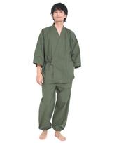 Samue All Season Relaxing Japanese Men's Japanese workwear Set, 100% Cotton, Loungewear, Size M Color Chitose Midori Khaki Green