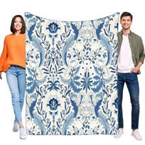 William Morris Style Blue Floral Blanket, Soft Cozy Lightweight Throw for Bed Sofa Home Decor Aesthetic Gift Size: 75*100cm, Weight: 230 GSM