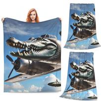 Bombardiro Crocodilo Meme Italian Brainrot Blanket Soft Warm Flannel Throw Blanket Plush for Bed Living room Picnic Travel Home Size: 75*100cm, Weight: 230 GSM