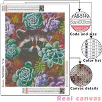 HUACAN 5D Diamond Painting Succulent Plants Full Square Round DIY Diamond Embroidery Cute Raccoon Animla Handmade Gif Full Square 20*30 cm