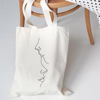 Women Shoulder Bag Line Face Print Canvas Tote bag female Shopping Bags Casual Handbag Large College Bag Eco Ladies Shopper bag 24*26cm white