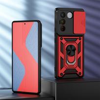KEYSION atsparus smūgiams šarvų dėklas, skirtas VIVO V27 5G V27e V25e slankiojančios kameros objektyvo apsauginio žiedo stovo telefono dangtelis, skirtas VIVO Y36 5G Y35 for VIVO V27 raudona